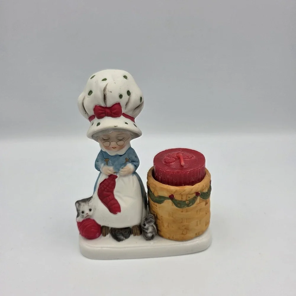 Christmas Luvkins Jasco 1978 Porcelain Mrs Claus Vintage Original Candle Holder
